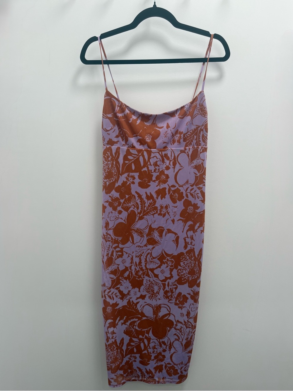 Wayf Lavender and Rust Floral Slip Midi Dress